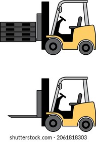 Side of forklift. with or without pallet.