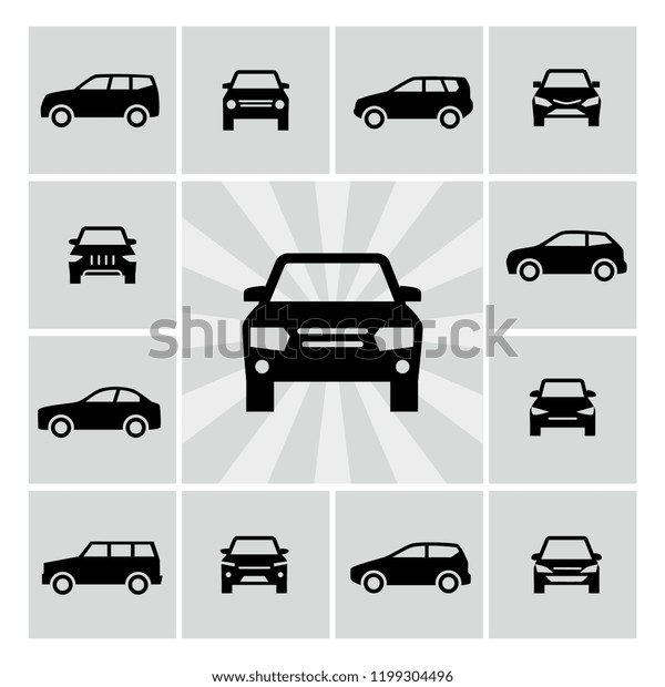 Side\
and front view car silhouettes vector icons of\
set