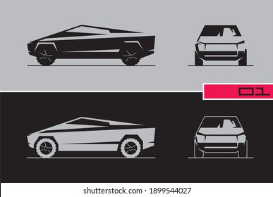 Side and front view vector car icons