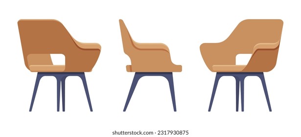 Side furniture reception chair, brown dining lounge seat set. Cafe indoor or outdoor use, kitchen, guest room modern decor. Vector flat style cartoon home, office piece isolated on white background