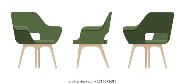 Side furniture reception chair, green dining lounge seat set. Cafe indoor or outdoor use, kitchen, guest room modern decor. Vector flat style cartoon home, office piece isolated on white background