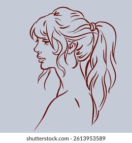 Side of a girl portrait vector for card, decoration, illustration