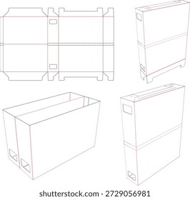 Caixa dobrável colada lateral com fundo automático e linha rasgada perfurada central. Projetado para dividir em duas caixas abertas após rasgar