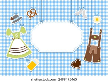 Side Hanging Icons Oktoberfest Green Brown Copy Space Check Pattern