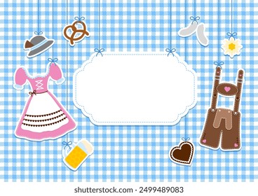 Side Hanging Icons Oktoberfest Pink Brown Copy Space Check Pattern