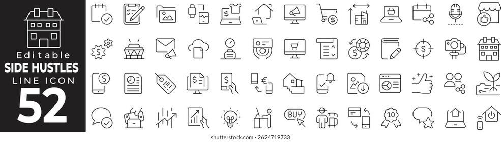 Side Hostel Remote Work Freelance Day Icon Set – Digital Nomad, Accommodation, Productivity