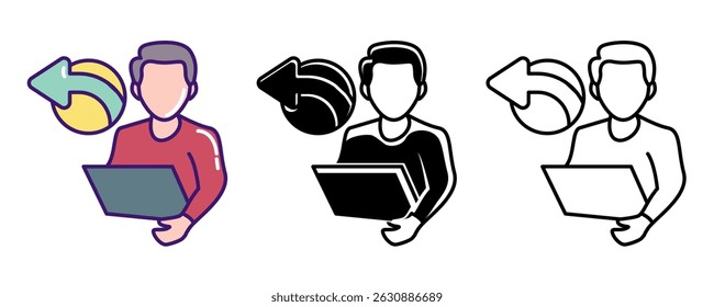 Side Hustle icon represented by worker, side arrow Line, Filled, Color style.