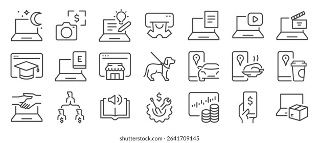 Side hustle icon set. It included freelance, gig economy, job, work, business, making money, and more icons. Editable Vector Stroke.