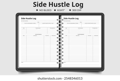 Side Hustle Logbook Planner Or Tracker Or Organizer Pages - Vector Illustration