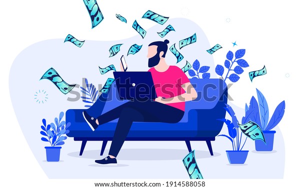 Side Hustle Man Sitting Sofa Home Stock Vector (Royalty Free) 1914588058