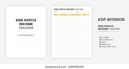 Side Hustle Small Business Income Tracker Log Book Printable Kindle Direct Publishing (KDP) Interior Template.