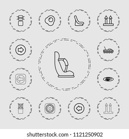 Side icon. collection of 13 side outline icons such as arrow left, arrow right, baby seat in car, fried egg and bacon, cargo arrow up. editable side icons for web and mobile.
