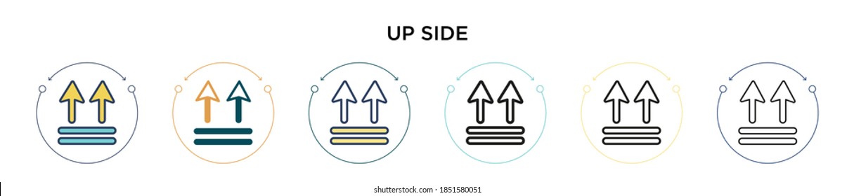 Up side icon in filled, thin line, outline and stroke style. Vector illustration of two colored and black up side vector icons designs can be used for mobile, ui, web