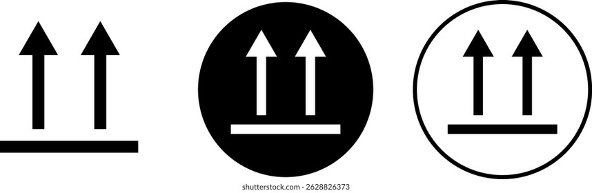 side up icon. Package symbol. Delivery transportation. Way Up Arrows Border icons. Fragile package shipping caution
