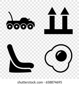 Side icons set. set of 4 side filled icons such as baby seat in car, cargo arrow up, egg