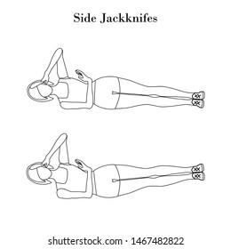 Side jackknifes exercise outline on the white background. Vector illustration