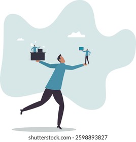 Side job or side hustle to make money, decision or balance between gig economy and main office work, freelancer or salary man routine.character for design