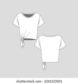 Side Knot Hem crop top short sleeve crew neck cropped knotted Fashion flat sketch drawing template design