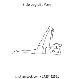 Side leg lift pose yoga workout outline on the white background. Vector illustration