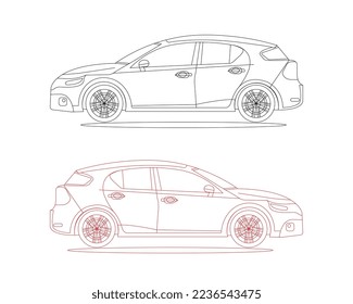Side line art of car vector design. sedan car side view, auto icon, transport concept illustration.