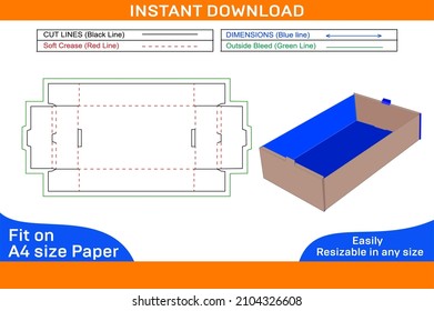 Side lock double wall Tray box dieline template and 3d box design