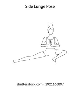 Seitlicher Salon-Pose-Yoga-Workout-Umriss auf weißem Hintergrund. Vektorgrafik