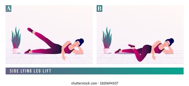 Side Lying Leg Lift Exercise, Women Workout Fitness, Aerobic And Exercises. Vector Illustration.	