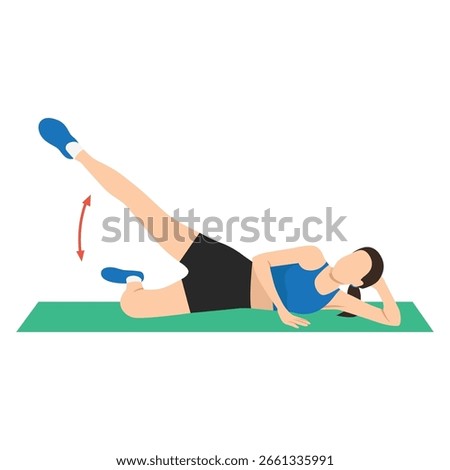 Side Lying Leg Raises Exercise. Flat vector illustration isolated on white background