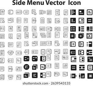 Side menu vector icon. ui menu icon set. Hamburder mobile buttons symbol. Sign app buttons vector flat. Pro Vector. Applications menu set icon. Squares, circles, tiles, captures, pictograms.eps
