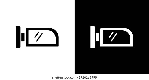 Icono de espejo lateral. Icono de diseño plano simple en blanco y negro