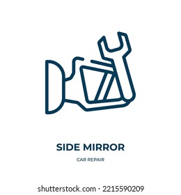 Side mirror icon. Linear vector illustration from car repair collection. Outline side mirror icon vector. Thin line symbol for use on web and mobile apps, logo, print media.