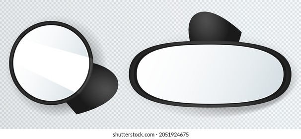 Side mirror and rear view isolated on transparent backgrount. Car mirror part realistic 3d mock up. Vector illustration