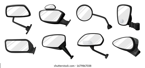 Side mirror vector cartoon set icon. Vector illustration auto glass on white background. Cartoon set icon side mirror.