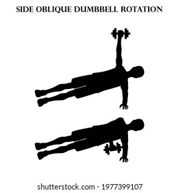 Side oblique dumbbell rotation exercise strength workout illustration islhouette on the white background. Vector illustration