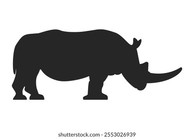 Side on view of a horned Rhinoceros or Rhino in silhouette style vector