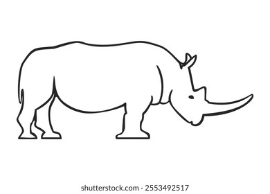 Side on view of a horned Rhinoceros or Rhino in line art style vector