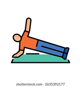 side plank exercise color flat icon for digital and print projects.  Minimal clean icons for apps and websites. Modern simple icons for UI UX and branding