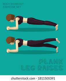 Side Plank Leg Raises Body Workout Exercise Set Manga Cartoon Vector