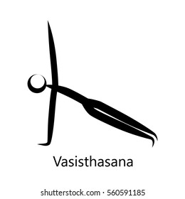 Side Plank Pose, Vasisthasana. Yoga Position. Vector Silhouette Illustration. Vector graphic design or logo element for spa center, studio, class, center, poster. Yoga retreat. Black. Isolated