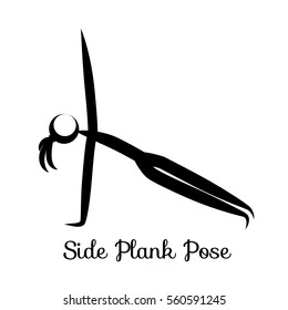 Side Plank Pose, Vasisthasana. Yoga Position. Vector Silhouette Illustration. Vector graphic design or logo element for spa center, studio, class, center, poster. Yoga retreat. Black. Isolated