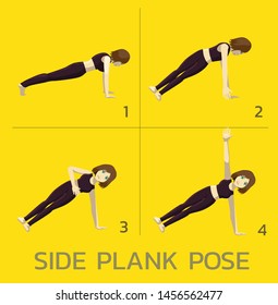 Side Plank Pose Yoga Manga Tutorial How Cartoon Vector Illustration