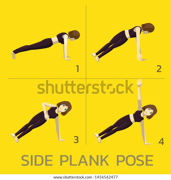 Side Plank Pose Yoga Manga Tutorial How\
Cartoon Vector\
Illustration