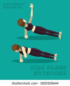 Side Plank Rotation Body Workout Exercise Set Manga Cartoon Vector