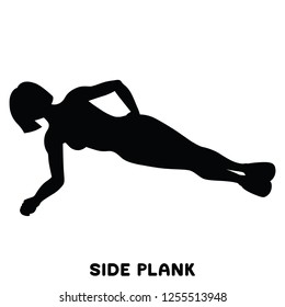 Side plank. Sport exersice. Silhouettes of woman doing exercise. Workout, training Vector illustration