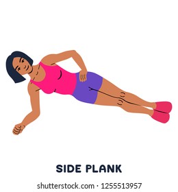 Side plank. Sport exersice. Silhouettes of woman doing exercise. Workout, training Vector illustration