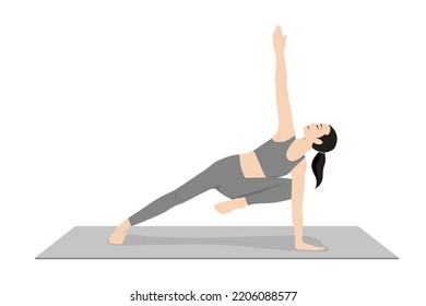 Side Plank Variation Raised Knee. Beautiful girl practice Vasisthasana Variation Raised Knee. Young attractive woman practicing yoga exercise. working out, black wearing sportswear, grey pants and top