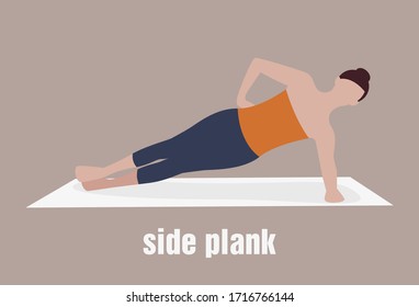 side plank workout training. Young woman planking exercise isolated. 