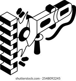 Vector isométrico de contorno de máquina, símbolo de servicios de Handyman, letrero de reparación de casas, ilustración de contratista de construcción de ingeniería civil, concepto de amoladoras angulares