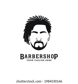 Side pony hairstyle Afro african american dreadlocks locs dreads barbershop hair stylist logo icon with hair silhouette