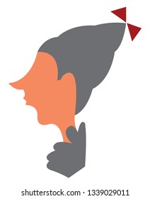 Side portrait of an old lady with grey long warm winter cap vector color drawing or illustration 